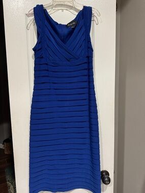 connected apparel Cobalt Blue Pleated Midi Sheath Dress